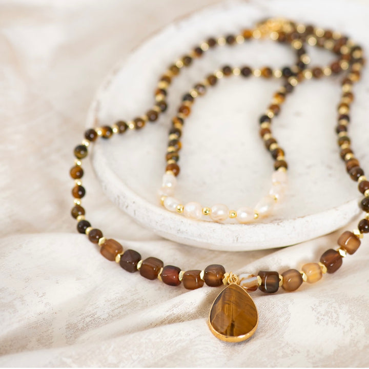 The Fearless Muse Tiger Eye & Freshwater Pearl Necklace