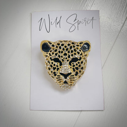 Big Gold Cheetah Head Brooch