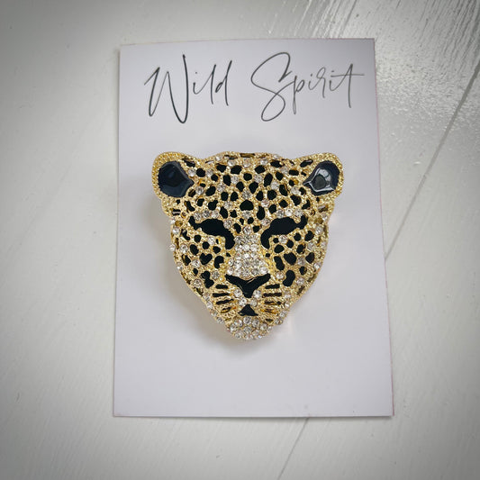 Big Gold Cheetah Head Brooch
