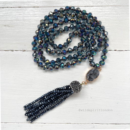 Navy Druzy Tassel Necklace