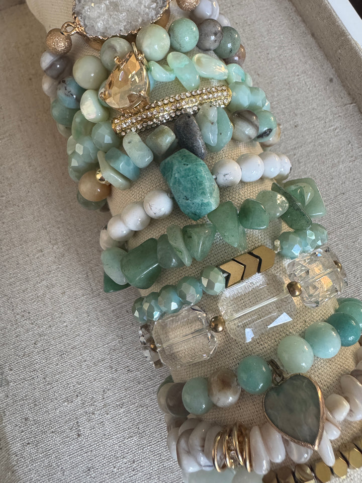 White & Mint Set of 12 Bracelets