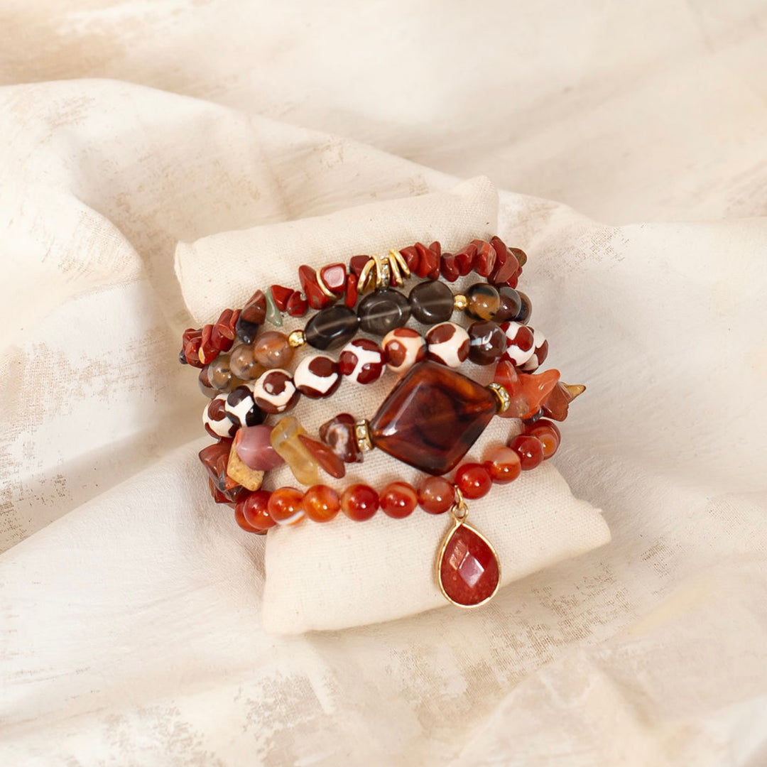 The Red Agate Natural Stone Bracelet Stack