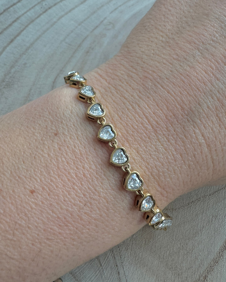 White Love Heart Waterproof Tennis Bracelet