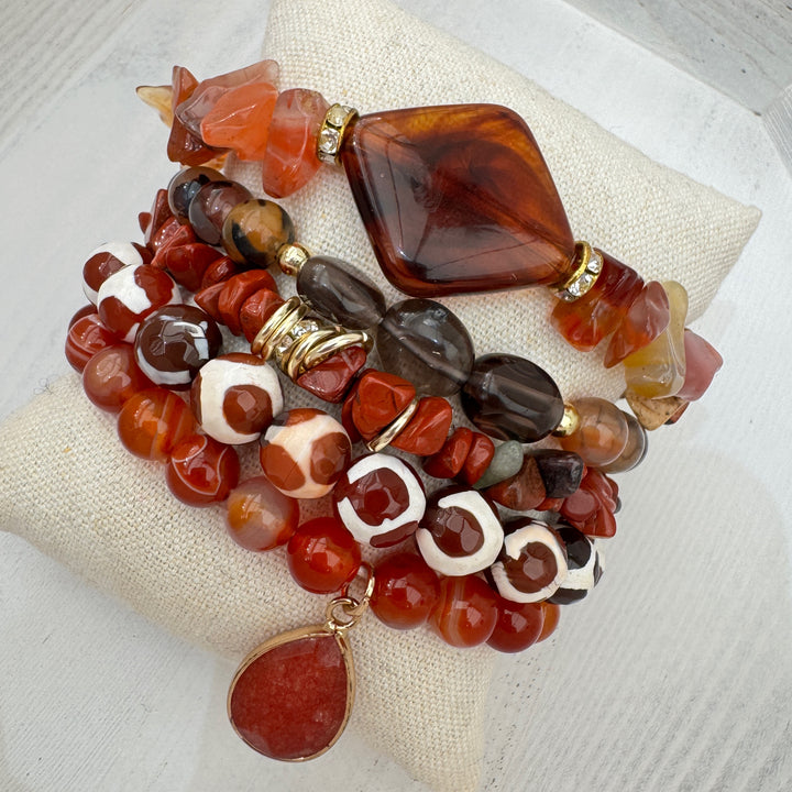 The Red Agate Natural Stone Bracelet Stack