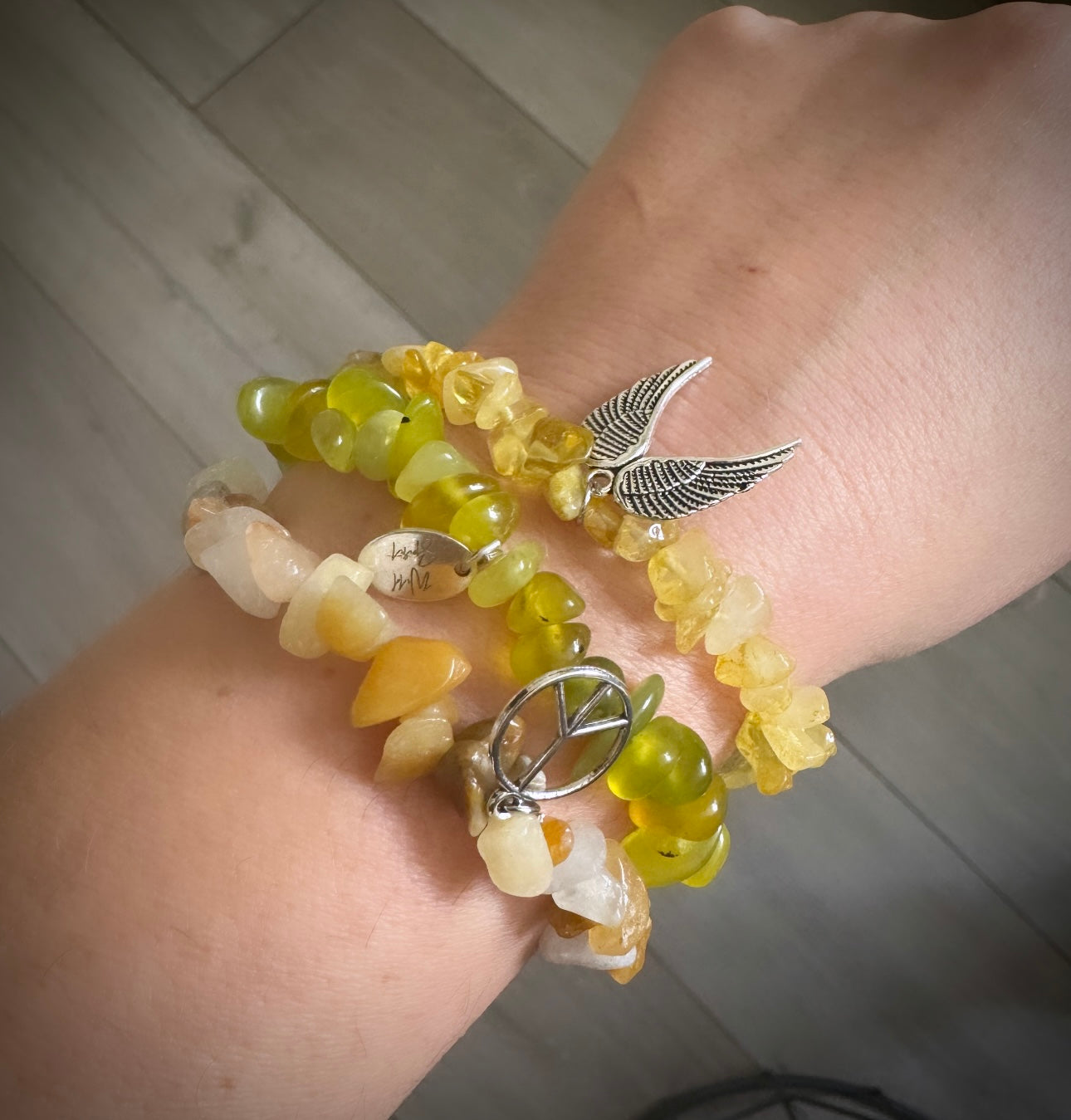 Peace & Wings Set of 3 Bracelets - Yellow