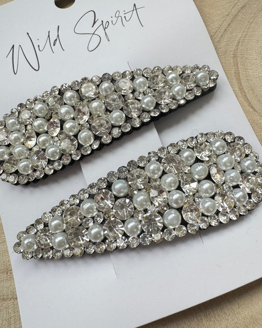 Pearl and Rhinestone Set of 2 Hair Slides (Pack of 5)