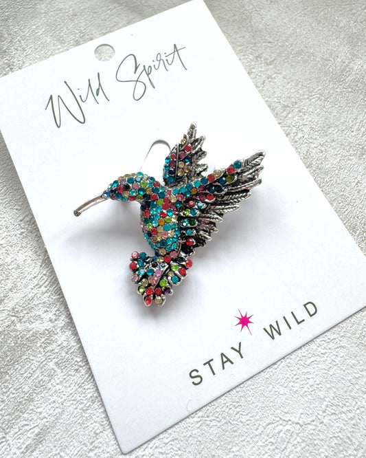 Rainbow Mix Hummingbird Brooch