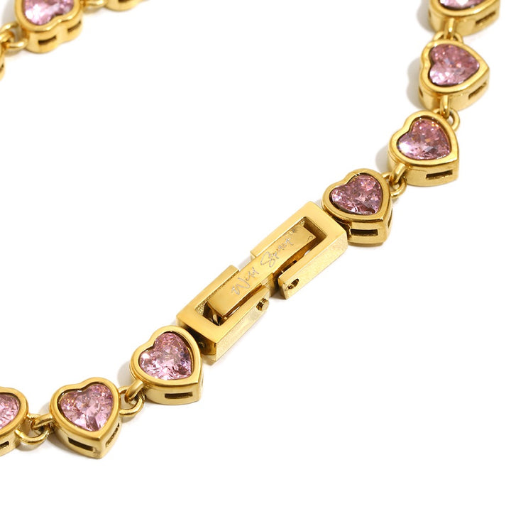 Pink Love Heart Tennis Bracelet