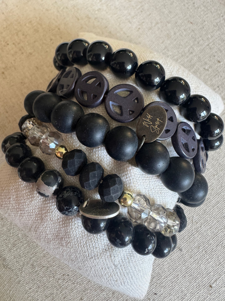 Black Peace & Love Set of 5 Bracelets