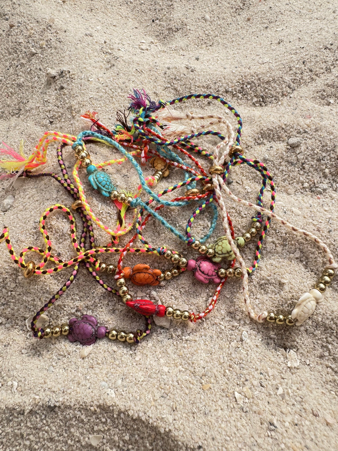 Turtle Charm Woven Bracelet / Anklet – Adjustable & Colourful (Mixed Pack of 8)
