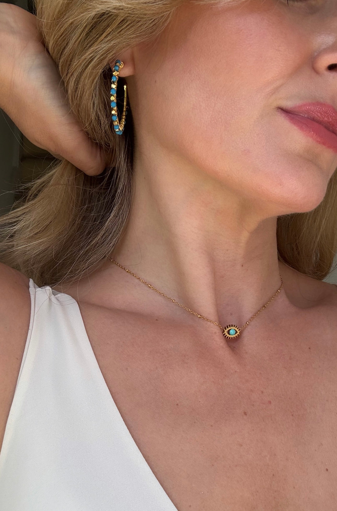 The Turquoise Gold Plated Cosmic Hoop Earrings