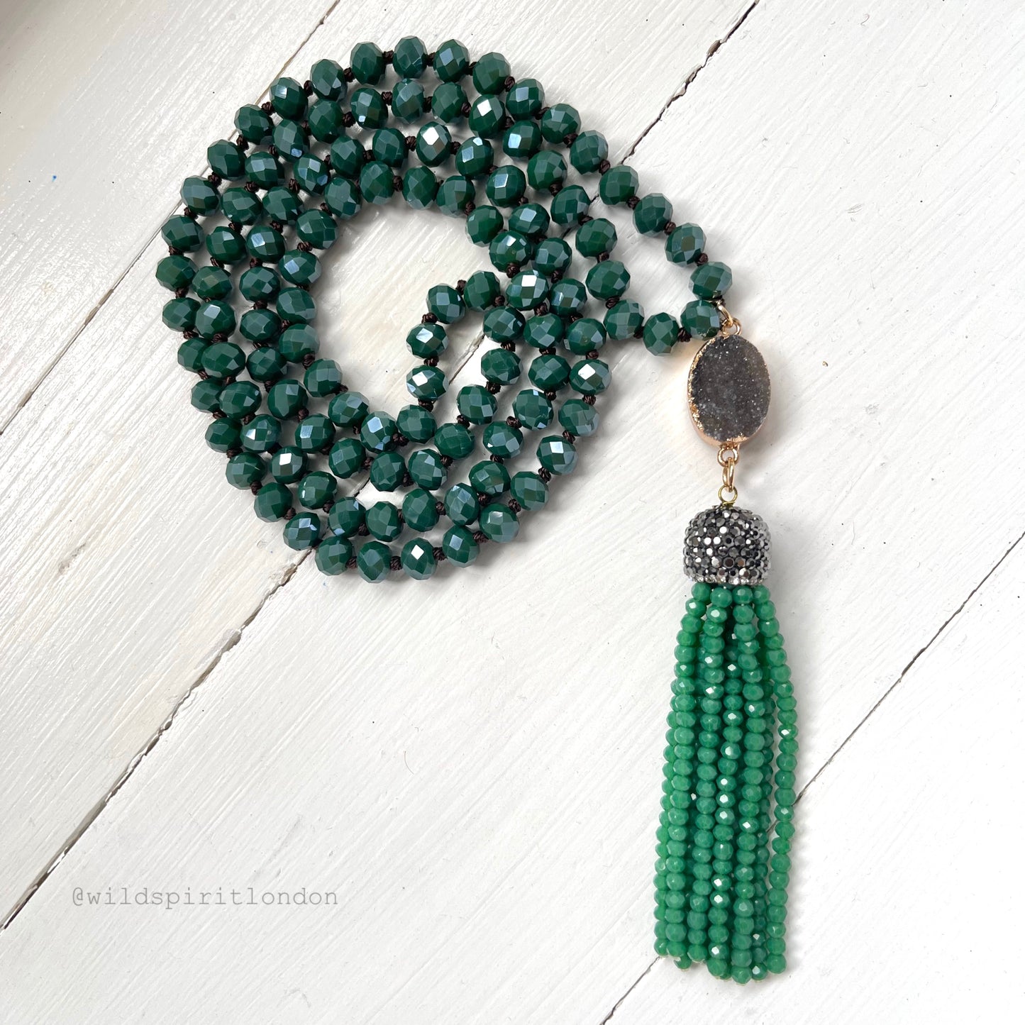 Green Druzy Tassel Necklace