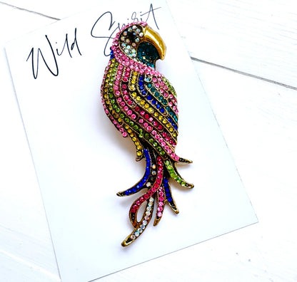 Big Bling Parrot Brooch