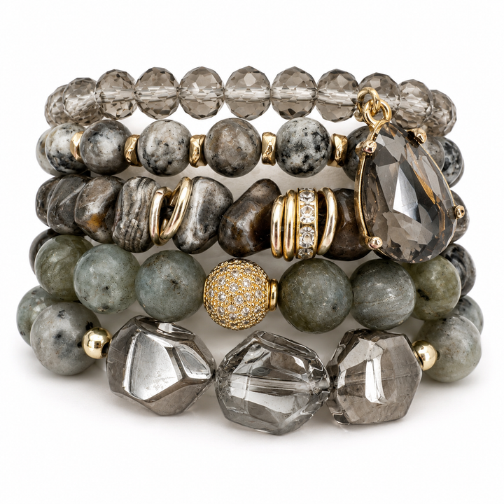 Urban Glam Grey Natural Stone Bracelet Stack