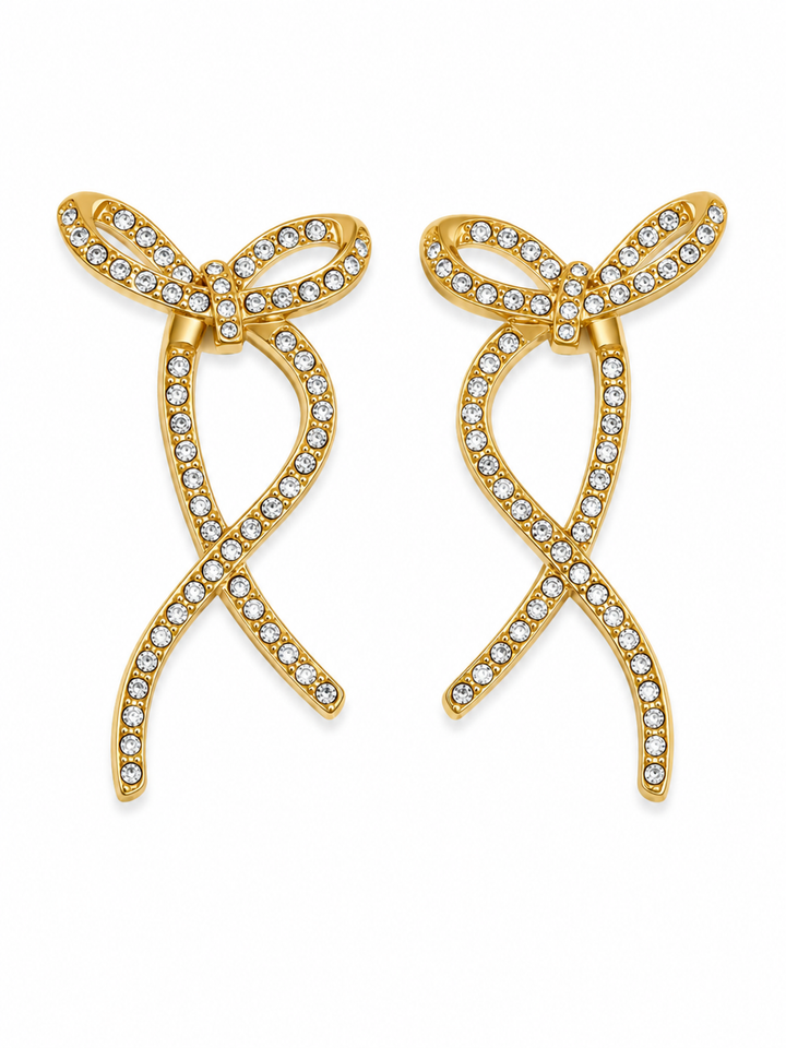 Bling Bow Gold Plated Waterproof Earrings