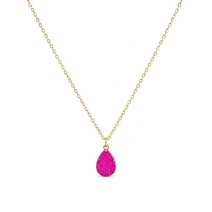 Dainty Pink Druzy Stone Necklace