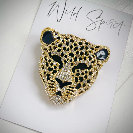 Big Gold Cheetah Head Brooch