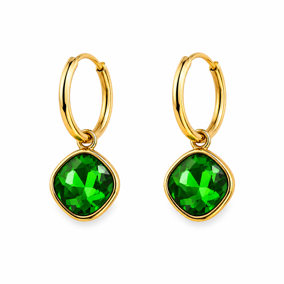 Green Square Bling Gold Plated Waterproof Earrings