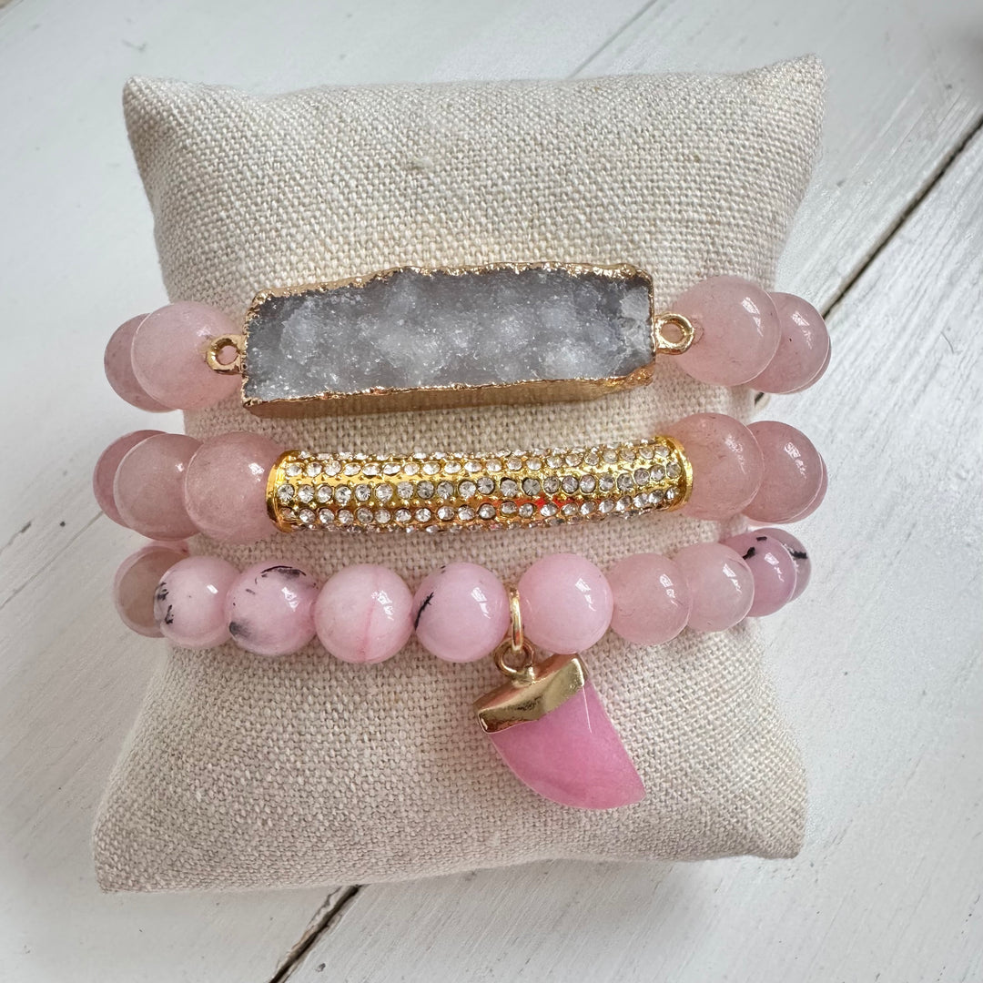 The Rose Quartz Haven Druzy Bracelet Stack