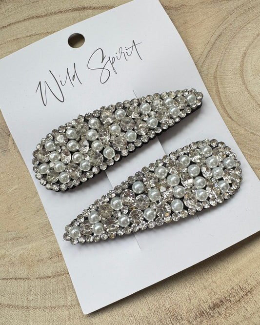 Pearl and Rhinestone Set of 2 Hair Slides (Pack of 5)