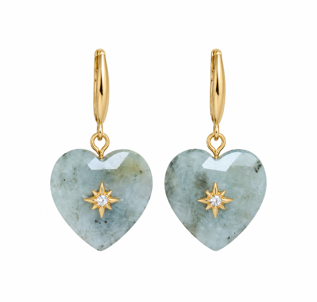 Grey Labradorite Heart Earrings