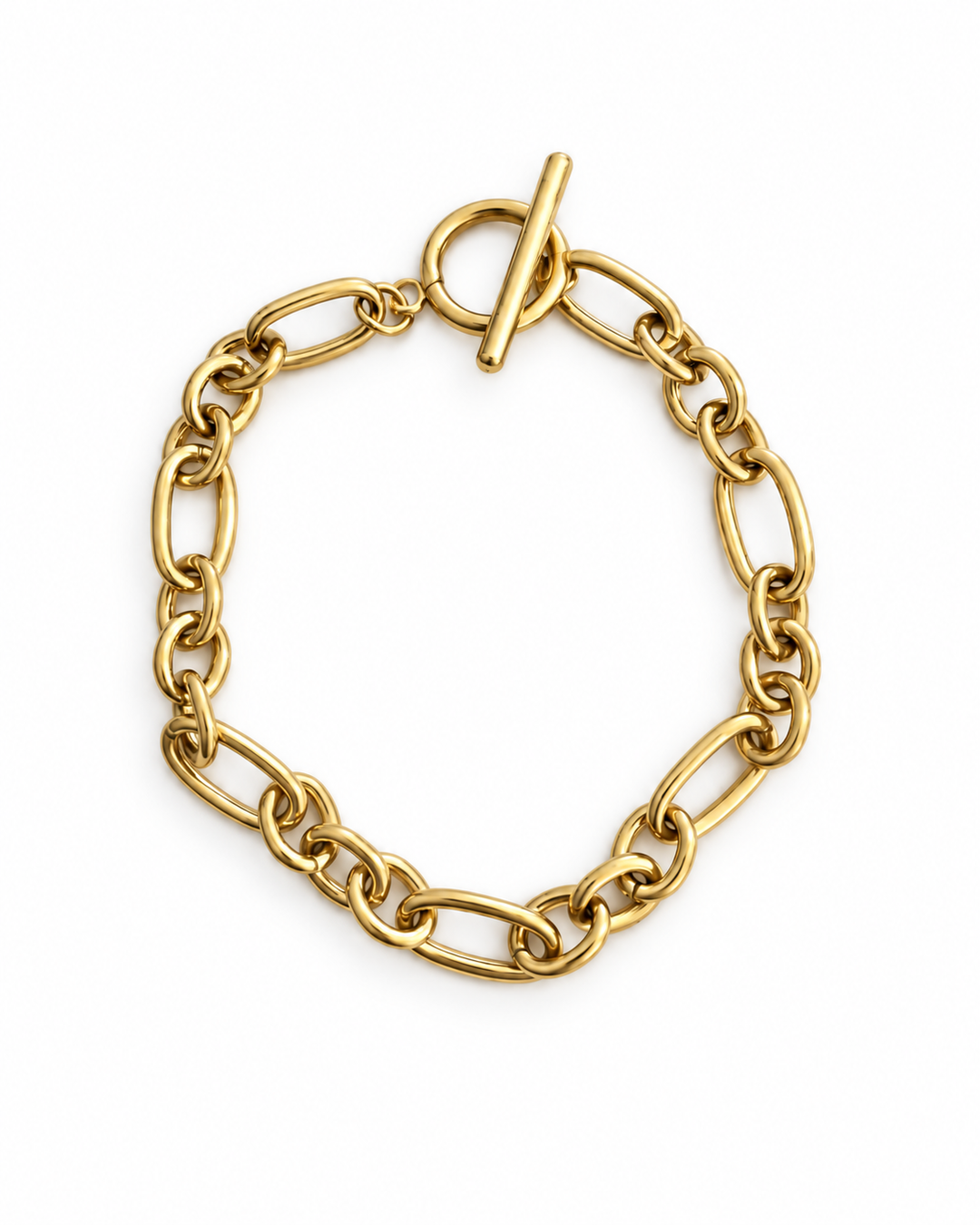 a gold chain with a toggle