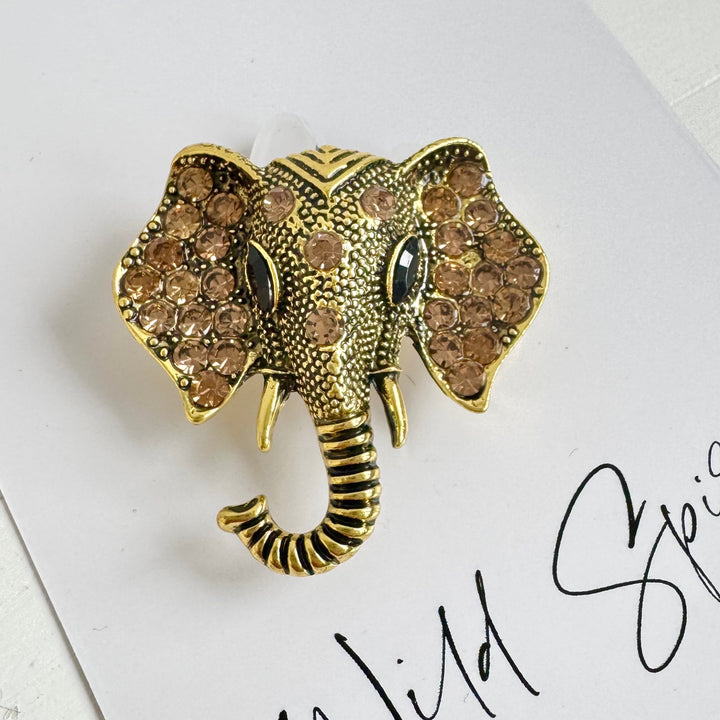 Gold Elephant Bling Brooch