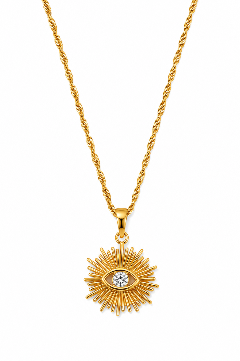 Sunburst Eye Gold Plated Waterproof Necklace