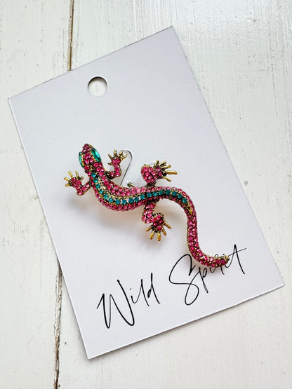 Pink Gecko Brooch