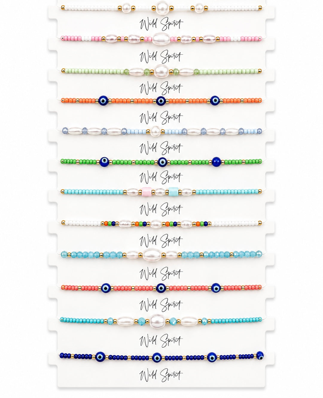 Mini Beaded Friendship Bracelets - Pearl & Evil Eye