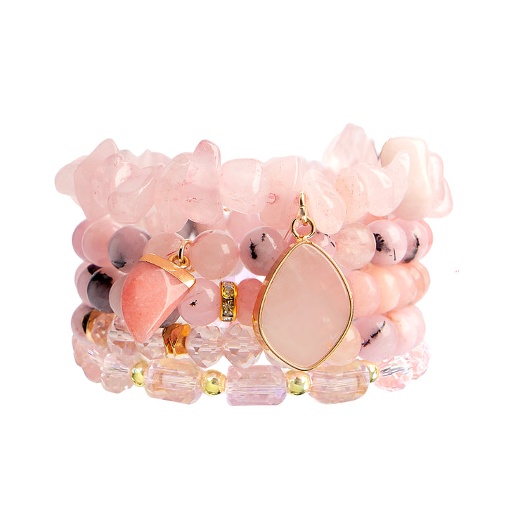 The Blossom Rose Quartz Natural Stone Bracelet Stack