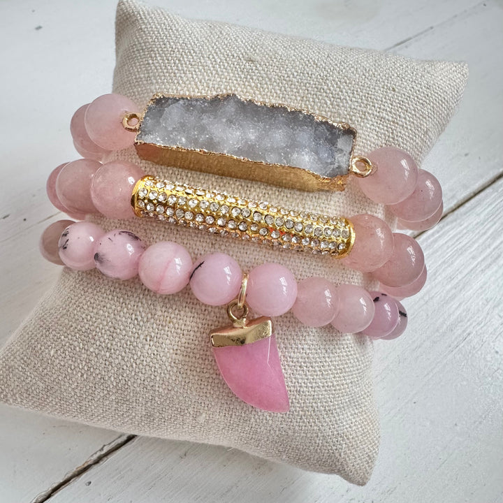 The Rose Quartz Haven Druzy Bracelet Stack