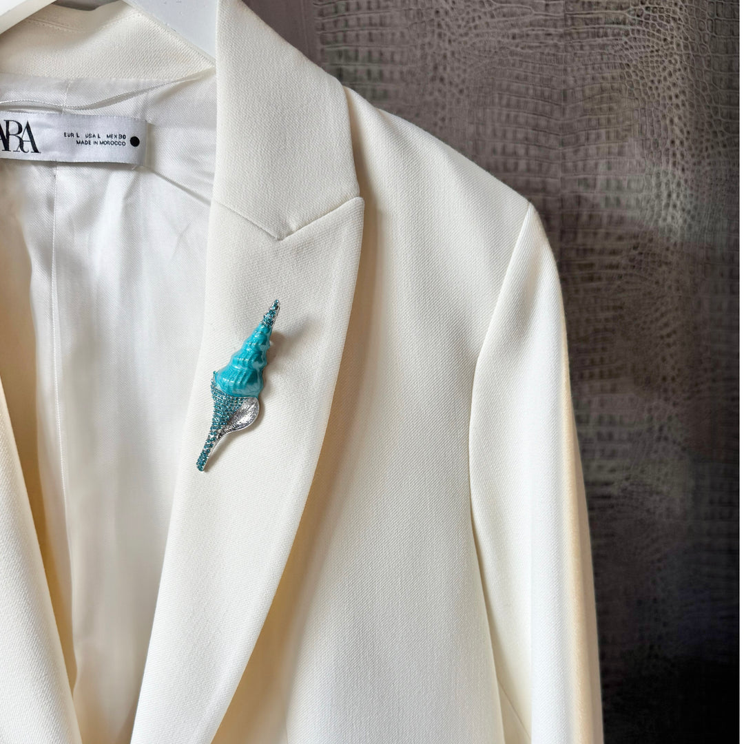 Blue Sparkle Conch Shell Brooch