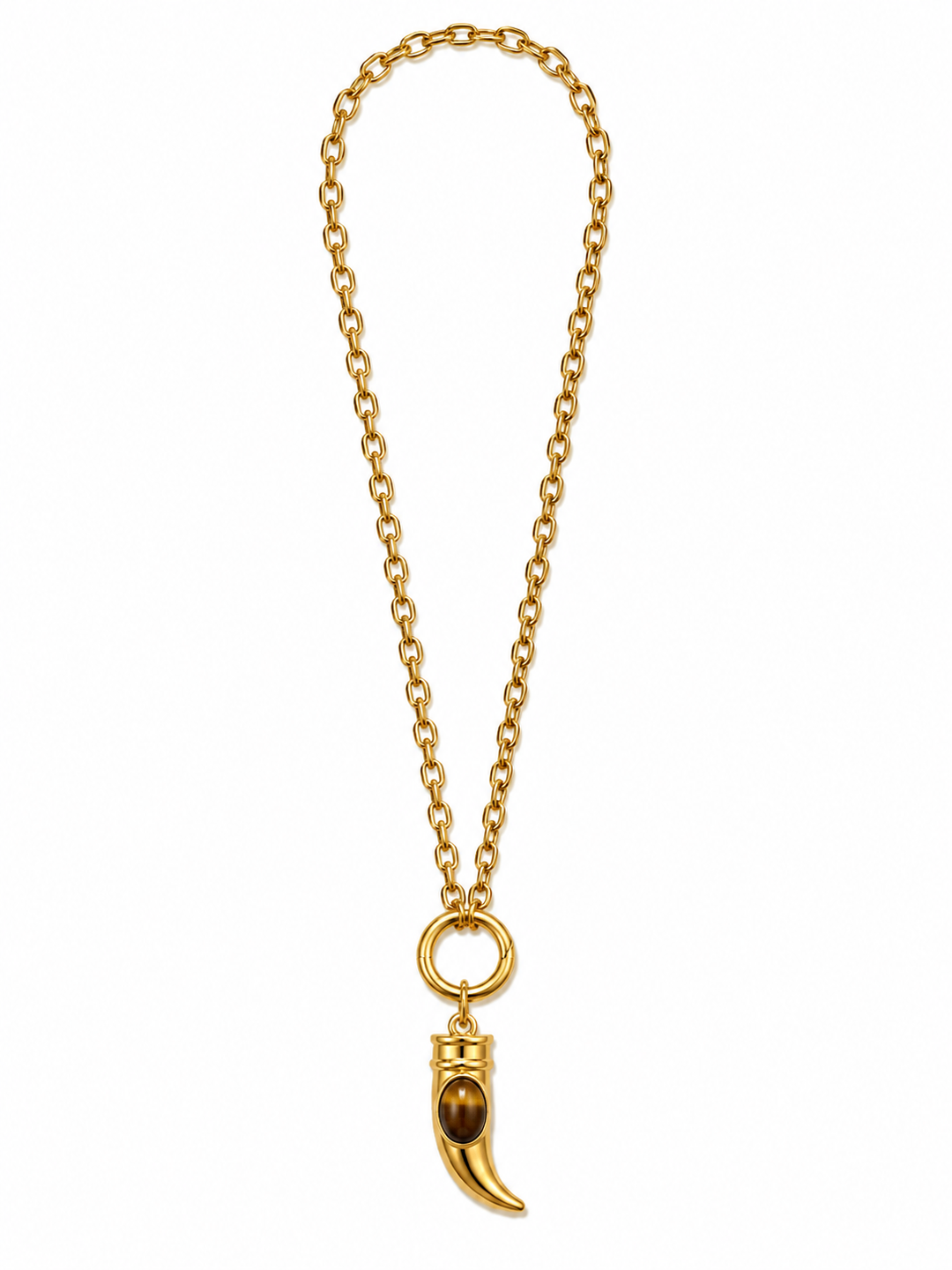 Tiger Eye Gold Horn Necklace