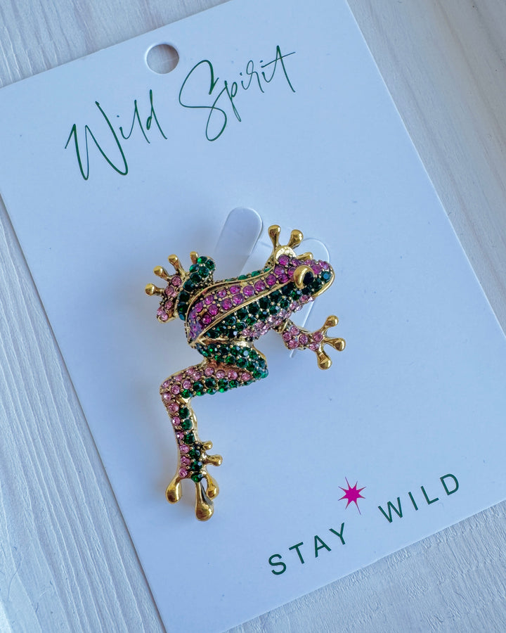 Pink & Green Frog Brooch