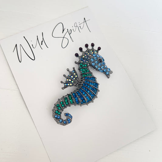 Blue Seahorse Brooch