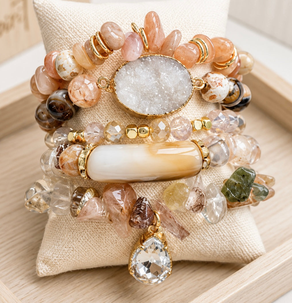 Blush Natural Stone Bracelet Stack