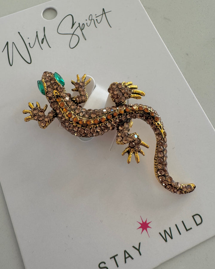 Gold Gecko Brooch