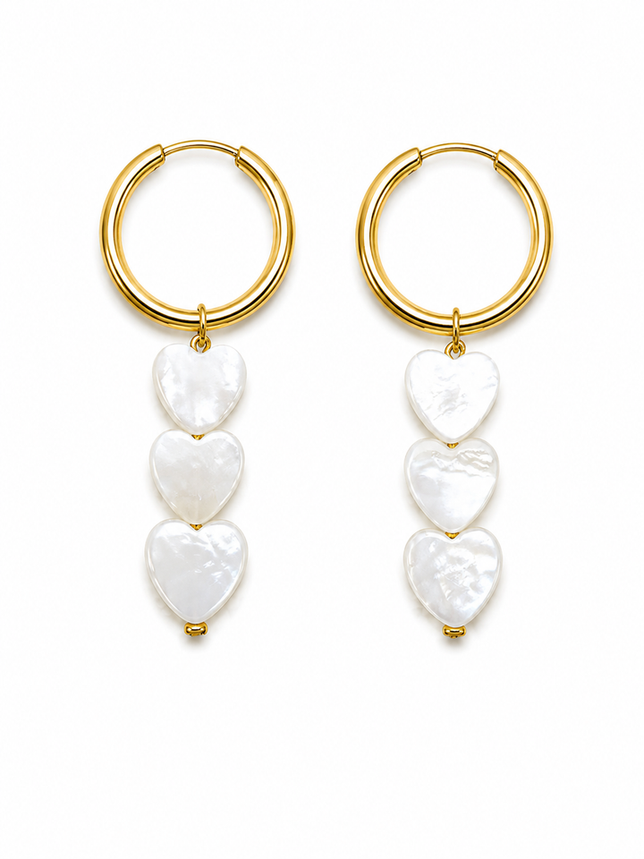 White Amora Shell Heart Earrings