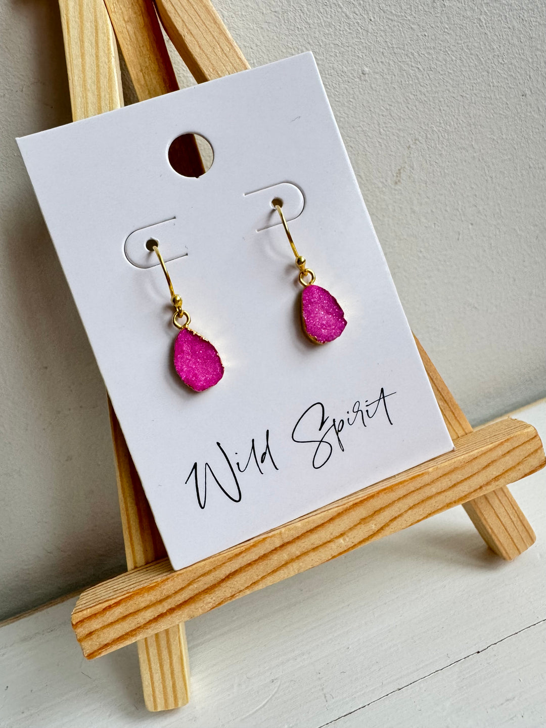 Dainty Pink Mini Druzy Drop Earrings