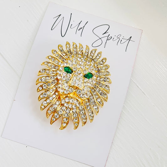 The Lion Head Brooch - Green Eyes