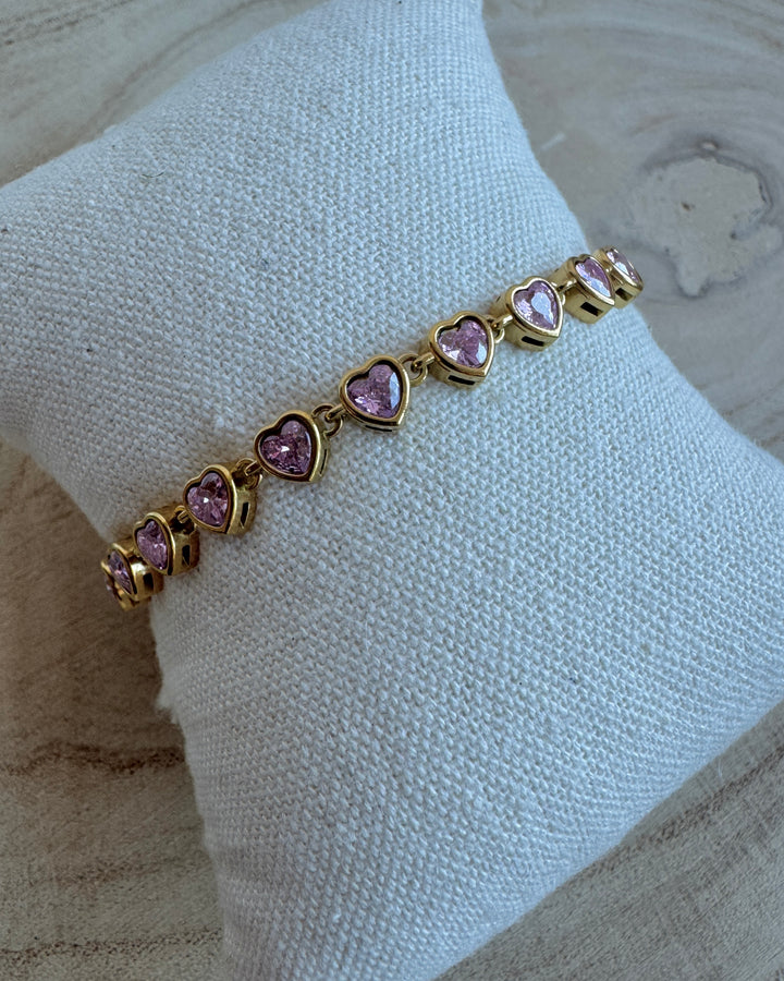 Pink Love Heart Waterproof Tennis Bracelet