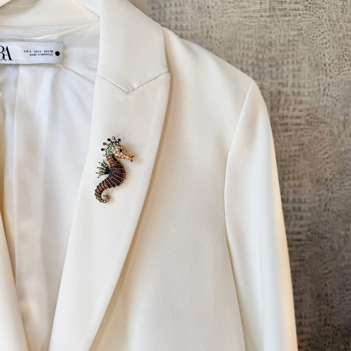 Amber Seahorse Brooch