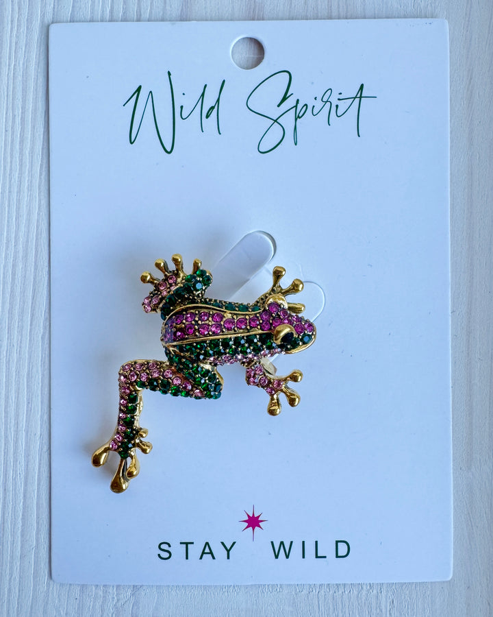 Pink & Green Frog Brooch