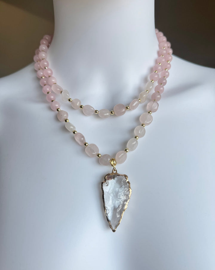Rose Quartz Crystal Athena Necklace
