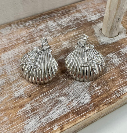 Waterproof Silver Plated Bling Scallop Shell Earrings