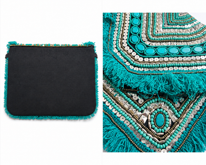 Turquoise Green Boho Clutch Bag