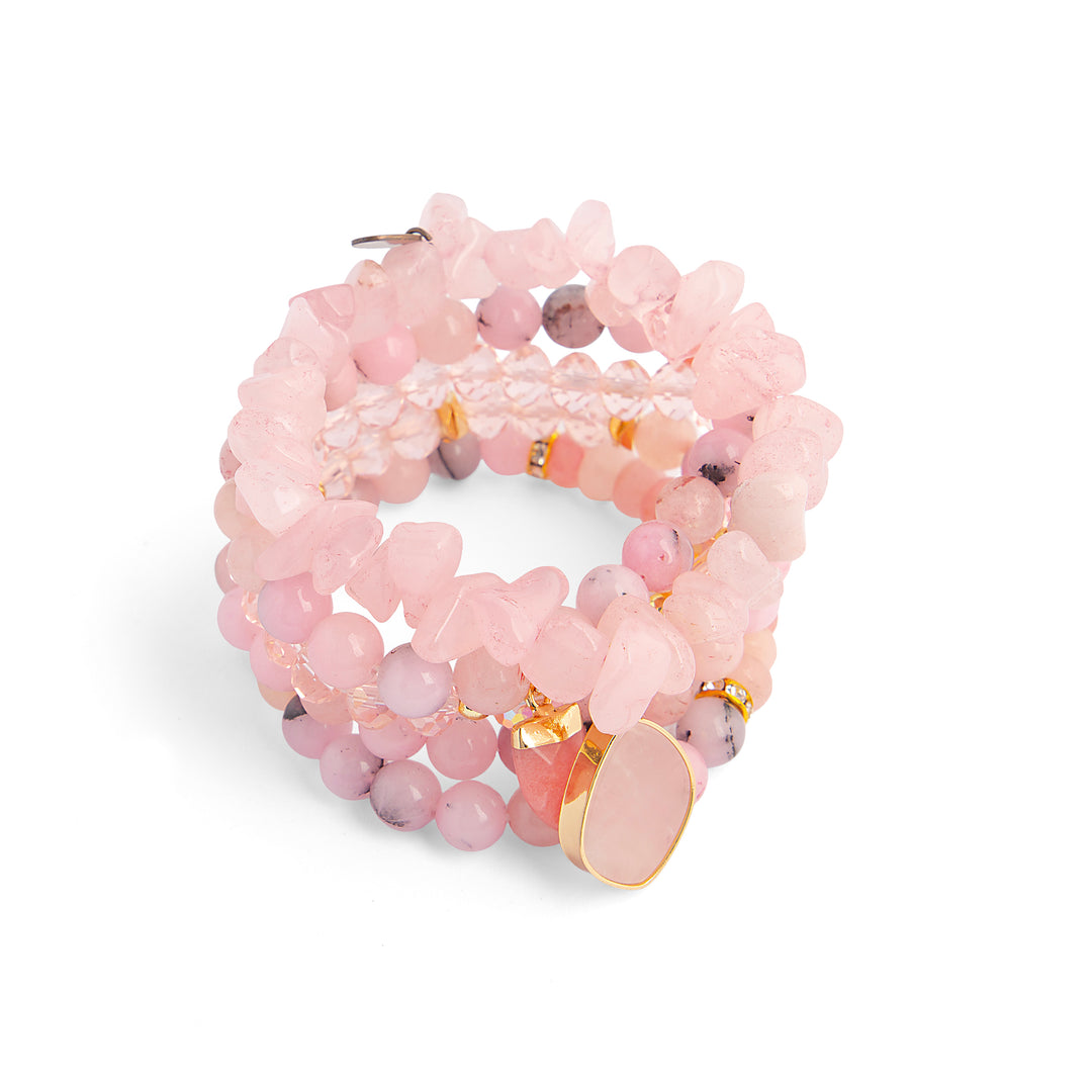 The Blossom Rose Quartz Natural Stone Bracelet Stack