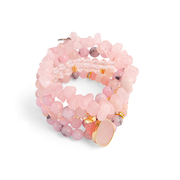 The Blossom Rose Quartz Natural Stone Bracelet Stack