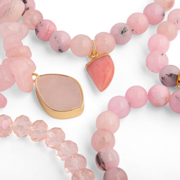 The Blossom Rose Quartz Natural Stone Bracelet Stack